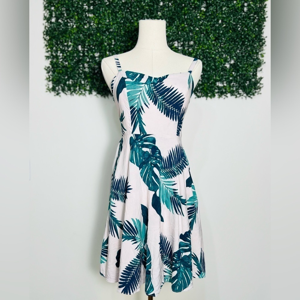 Old Navy Women's Pink Green Palm Leaf Printed Cami Sleeveless Dress Size Medium